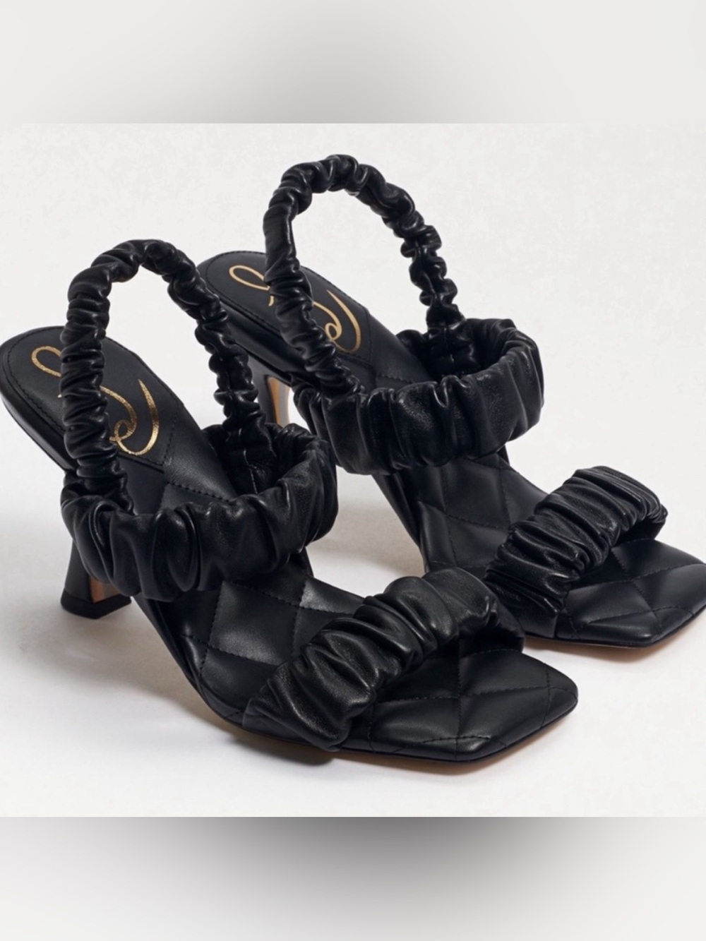 SAM EDELMAN Black Leather Marlena Ruched Heeled Sandals Women's Size 8